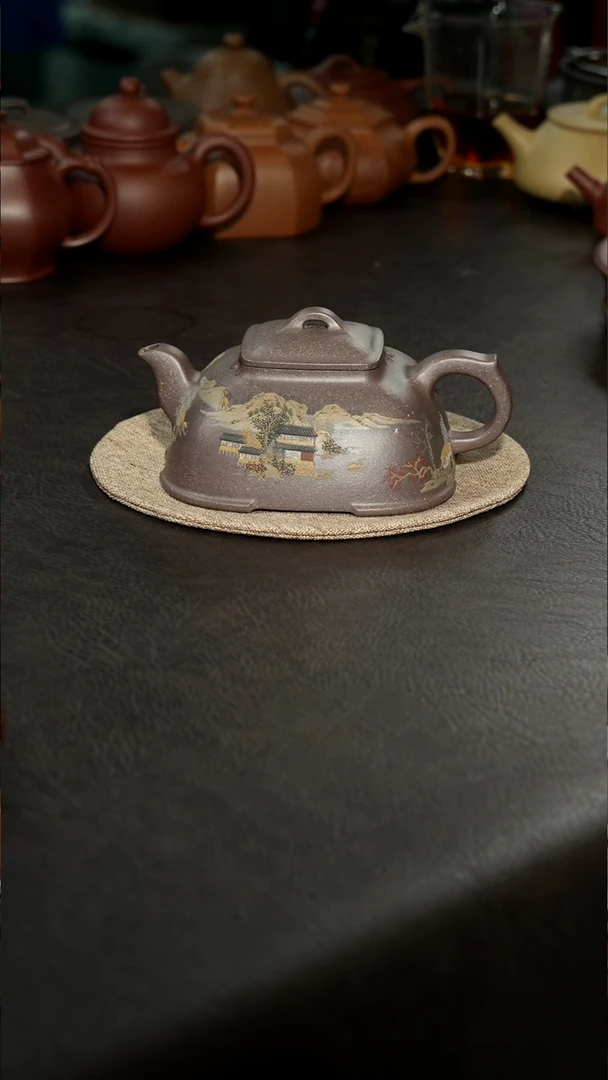 茶壶紫砂孤菱壶，汪陶全手工，天青泥。350cc