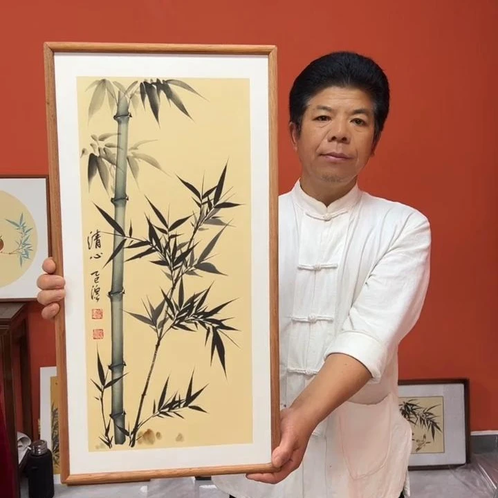 张富民作品/清心/古宣/36*70cm左右/乌檀木实木框