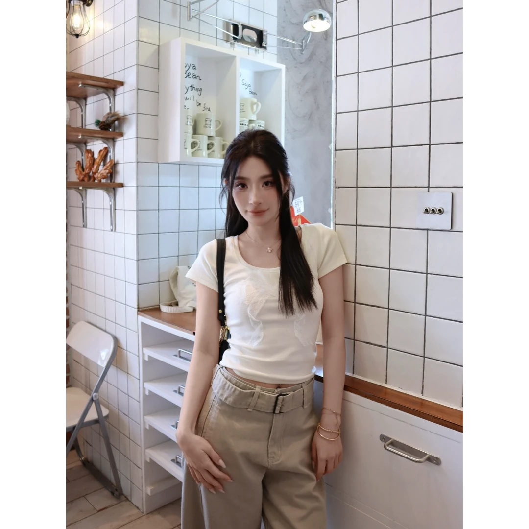 【一个蝴蝶结】文雅说气质时尚设计感显瘦修身小众纯色百搭短款短袖