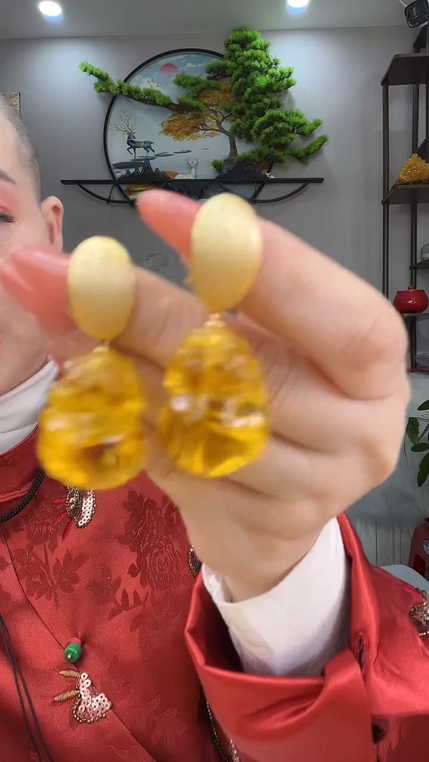 琥珀银S925镶嵌耳饰耳环