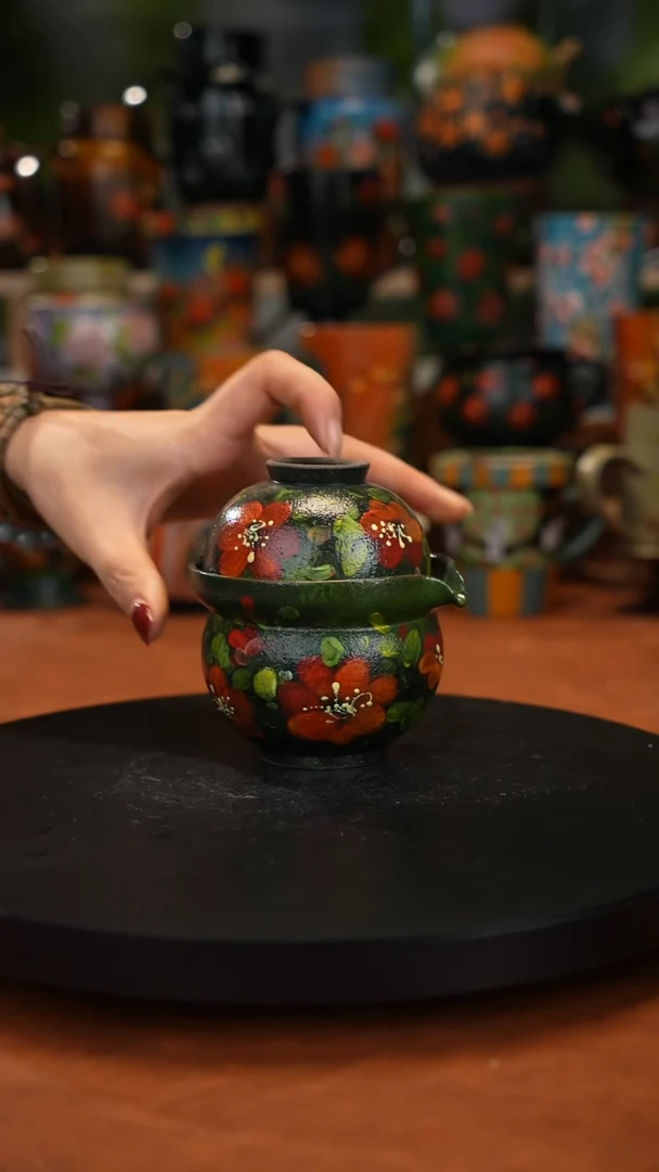 紫砂油画釉下 彩手绘