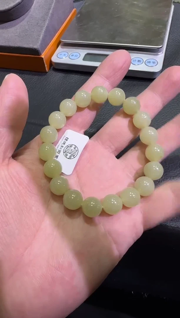 未镶嵌手串和田玉若羌白黄口卡10手串（产地直发）