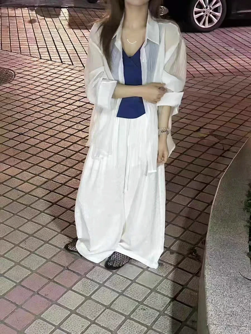 《意处》2025蓉蓉家纹理衬衫+交叉背心简约风时尚休闲套装