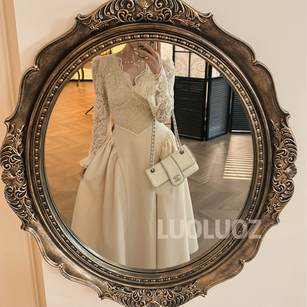 【现货】LUOLUOZ【樱花轻旋】蕾丝拼接网纱收腰捏褶长款连衣裙JF606