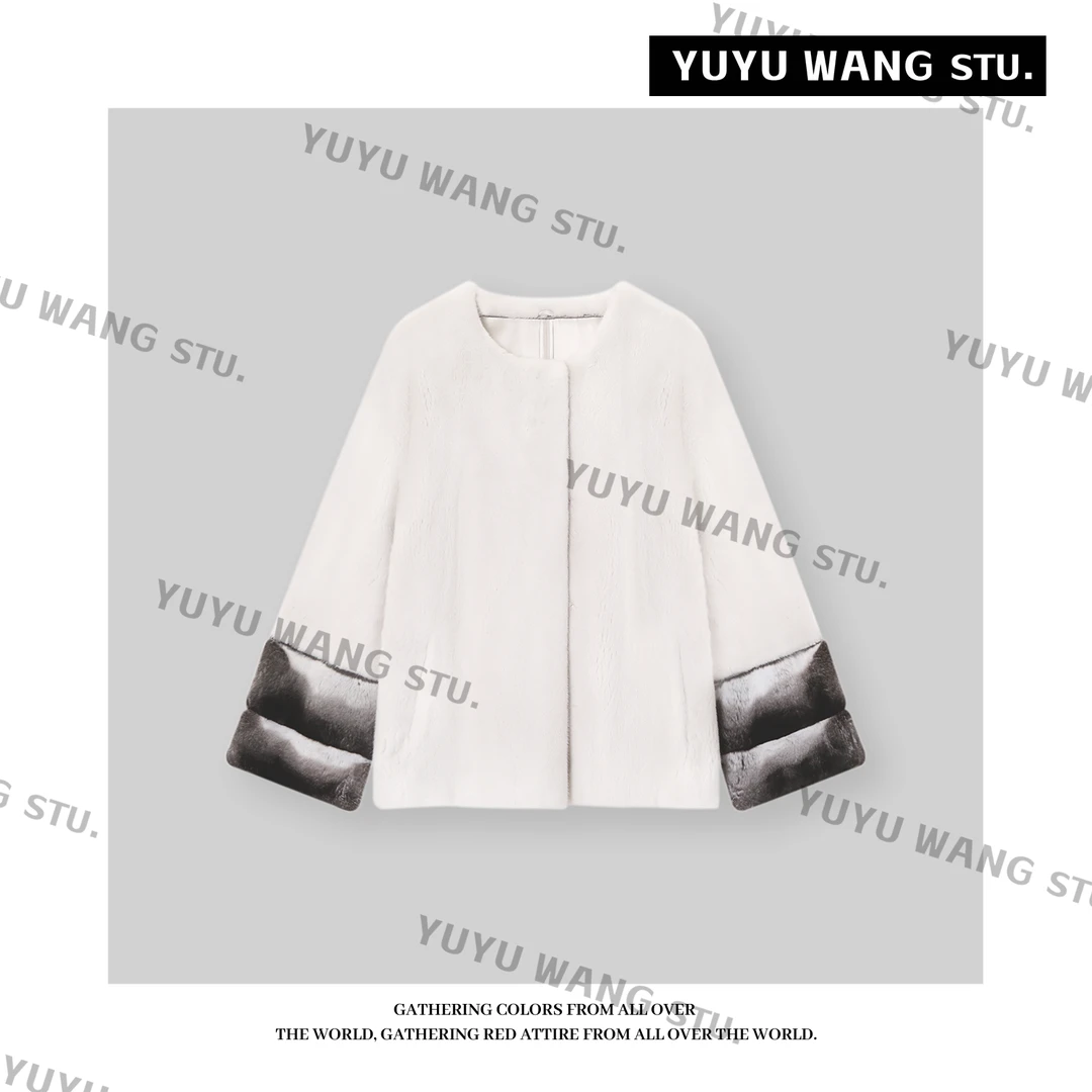 YUYU WANG【富婆】紫罗兰+龙猫皇冠级稀有短二水貂皮大衣外套女