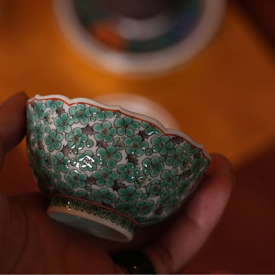 古阅和风绿梅主人杯茶杯手握杯陶瓷纯手工