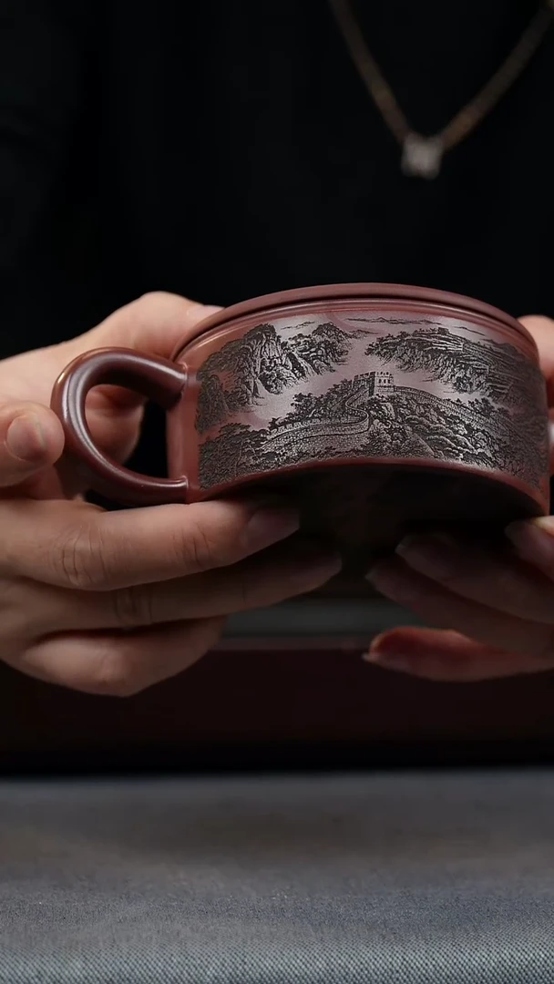 【闪购商品】紫砂茶壶龙血砂 汉瓦 刻长城