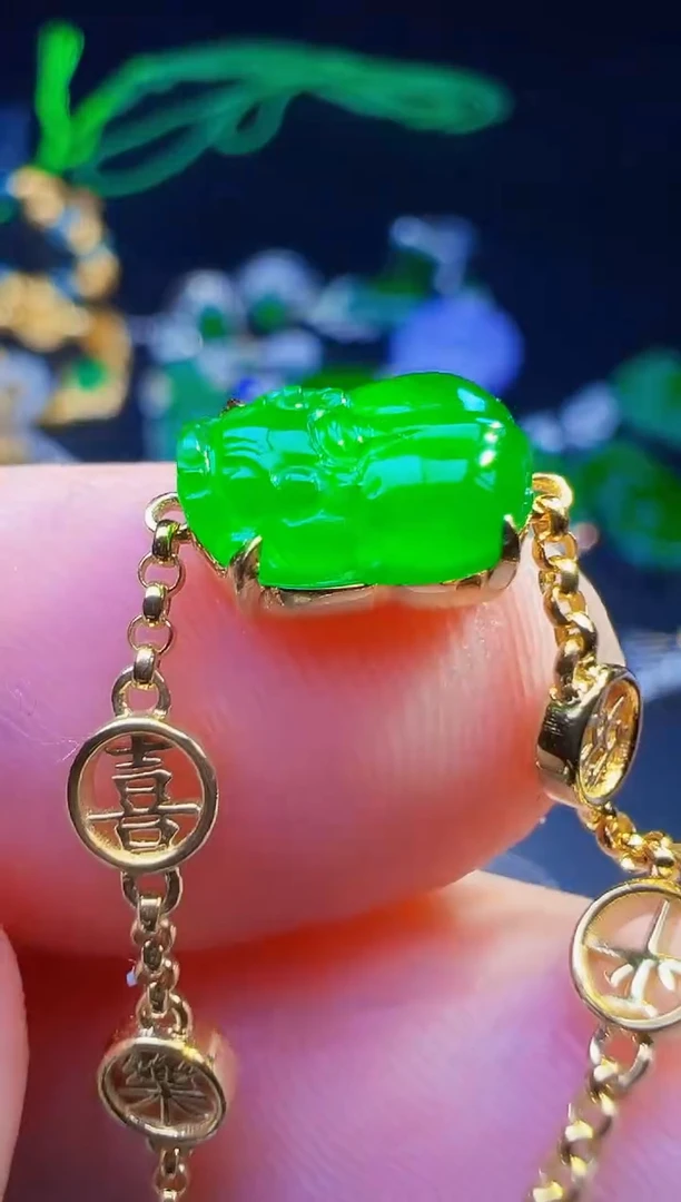 18K金镶嵌手链翡翠茶*花翡翠