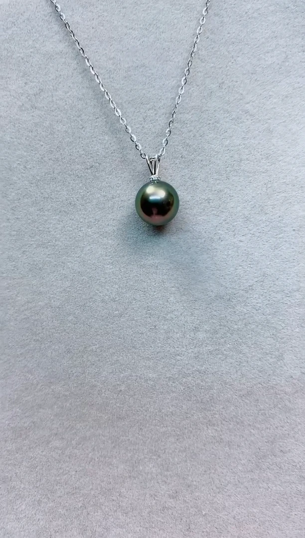 【闪购商品】海水珍珠吊坠(赠链)18K金镶嵌9-10大溪地黑珍珠吊坠