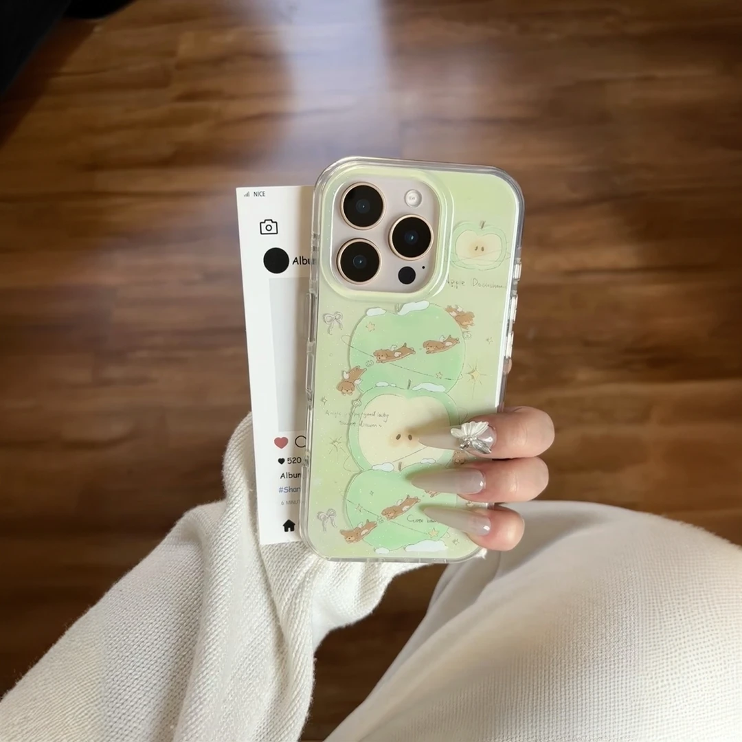 青苹果环绕狗狗适用iPhone16大孔手机壳华为vivo小米oppo套