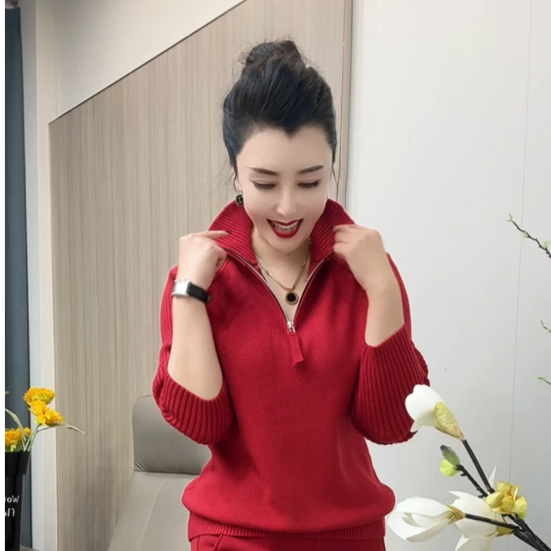 时尚女半拉链上衣毛针织衫长袖套头款针织网红针织衫新年必备