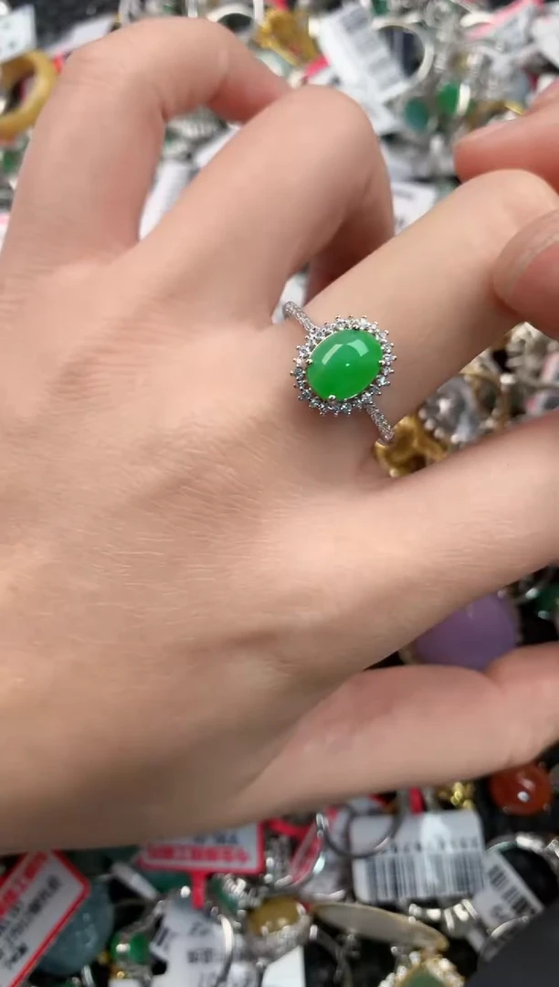 银S925镶嵌戒指翡翠66---7