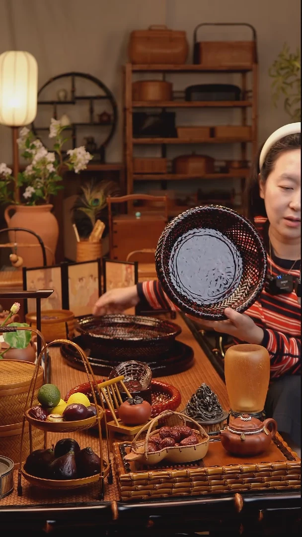 蓝胎漆器盛笼 果盘大（黑色）
