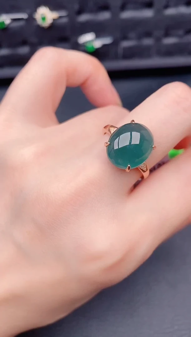 银S925镶嵌戒指翡翠天然a货翡翠135