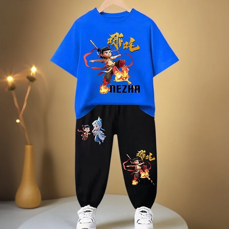 男童短袖休闲套装潮酷痞帅童装夏装潮酷痞帅童装男童哪吒夏款套装