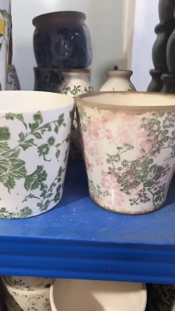 【闪购商品】陶瓷两个花盆高13.5cm内口12.5cm