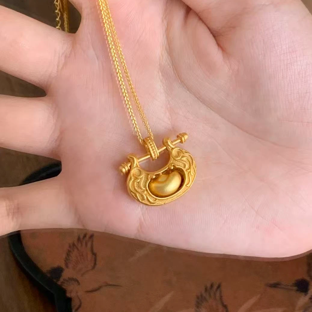 吊坠足银 燕归yangui“福宝元”足银999.9镀金元宝平安锁 7g