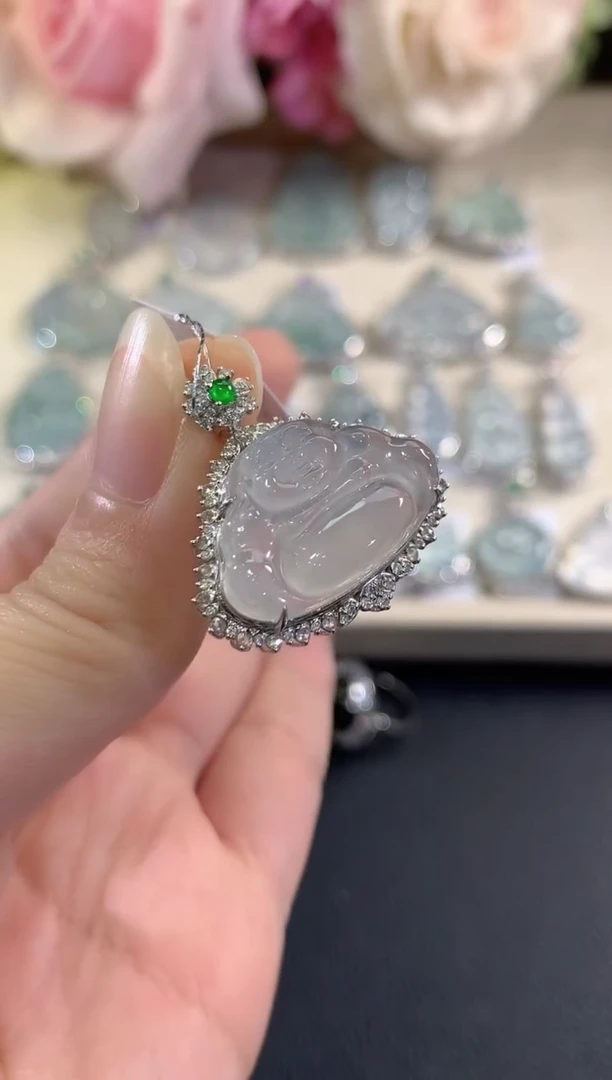 吊坠(不含链)18K金镶嵌翡翠c41