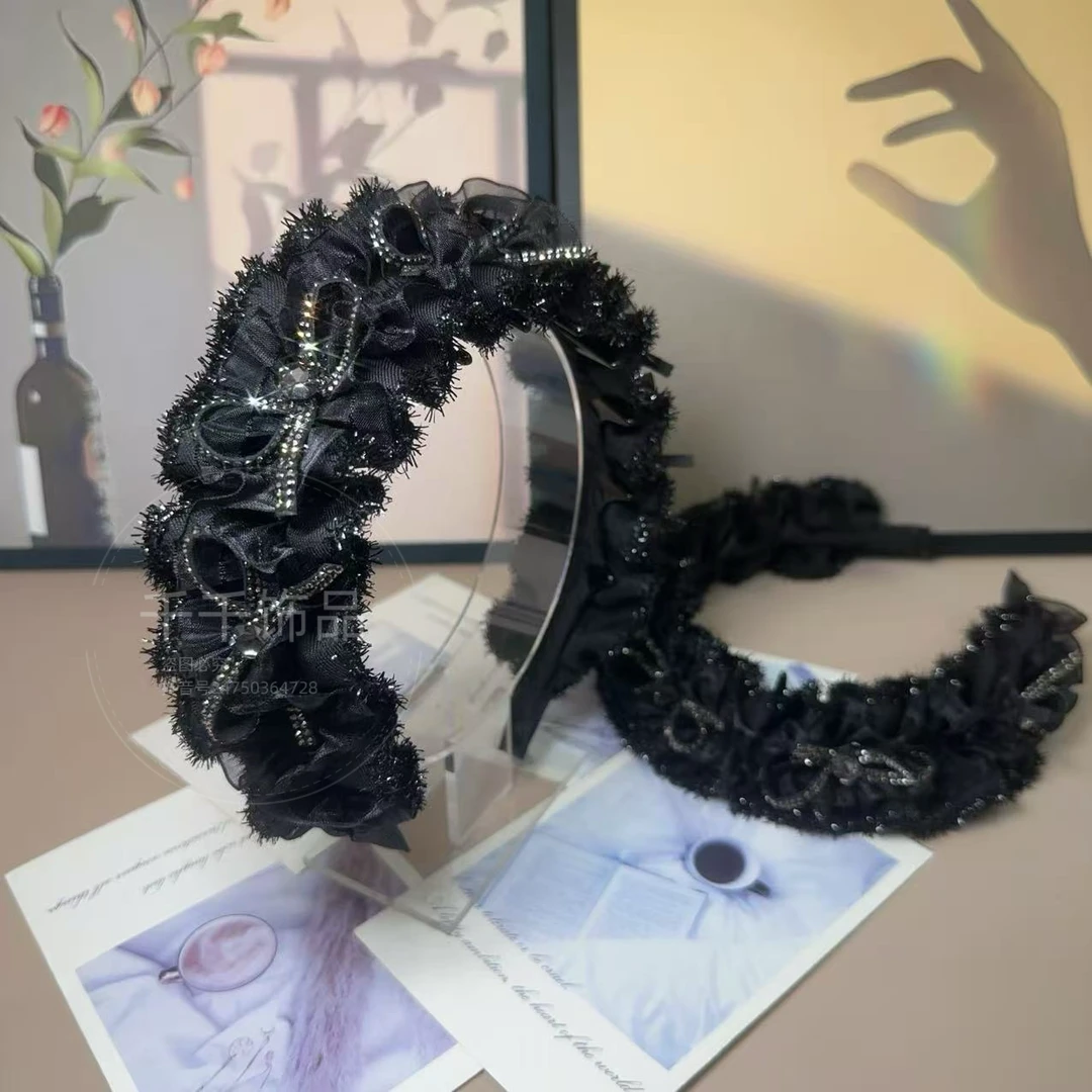 韩版新款镶钻蝴蝶结小香风百搭减龄款高颅顶洗脸时尚发箍T0928