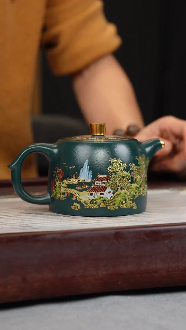 【闪购商品】紫砂茶壶苏门答腊青 井栏 山房珐琅彩