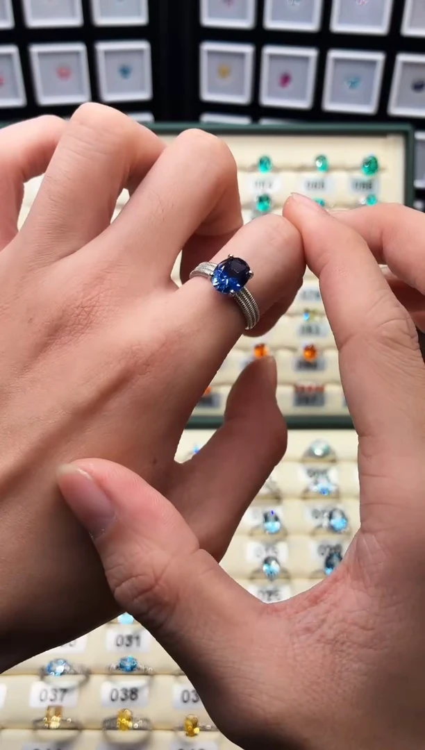 戒指蓝宝石银S925镶嵌111
