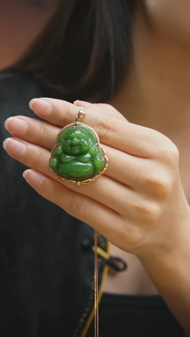 颈饰18K金镶嵌和田玉N28