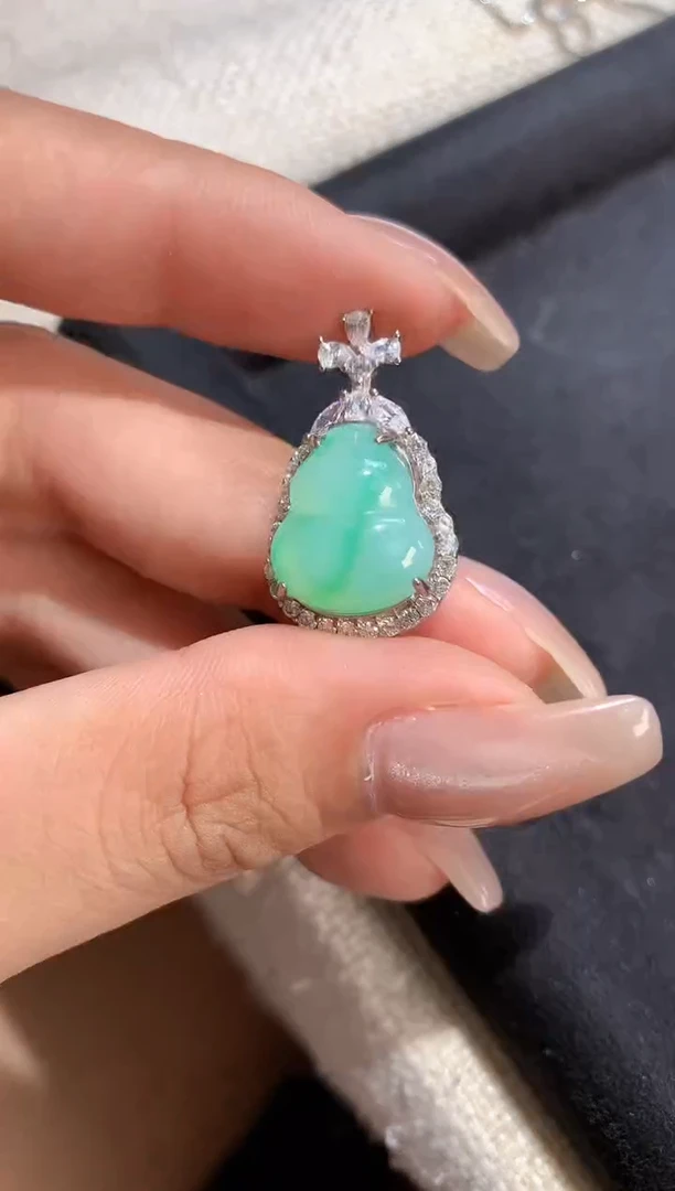 翡翠银S925镶嵌吊坠(不含链)【挽石珠宝】葫芦