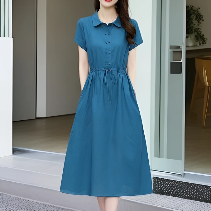 棉麻连衣裙女中长款2025年夏季新款韩版修身显瘦气质减龄亚麻裙子