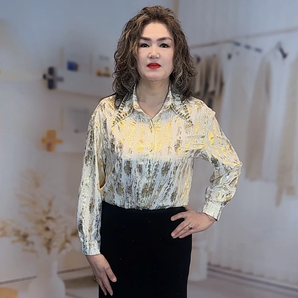 【米洛斯】2025春季复古晕染衬衫女轻薄翻领长袖华丽立体衬衫春夏