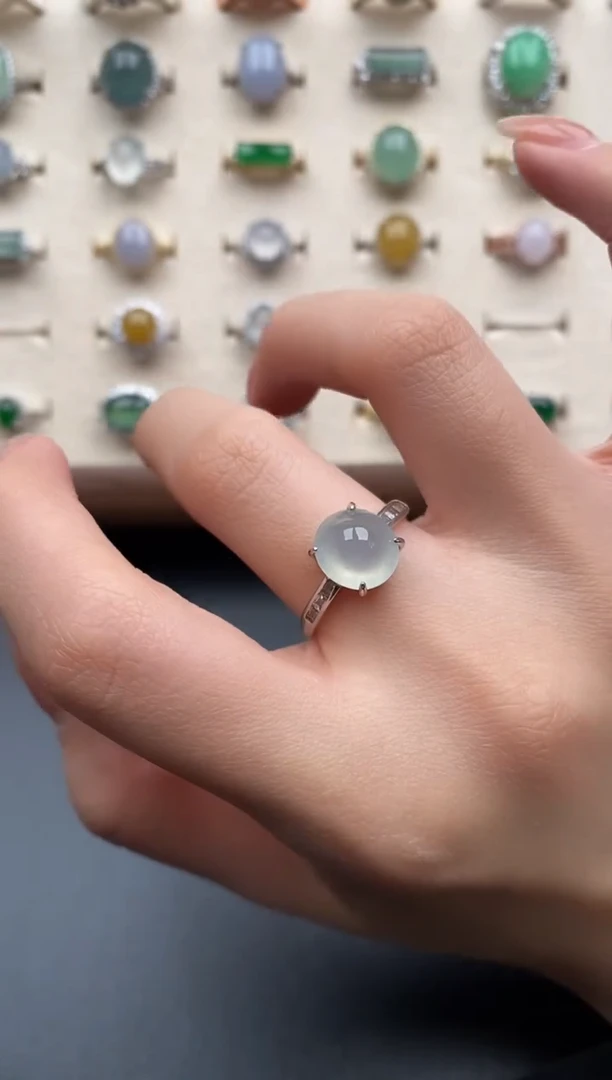 银S925镶嵌戒指翡翠一物一证一礼盒