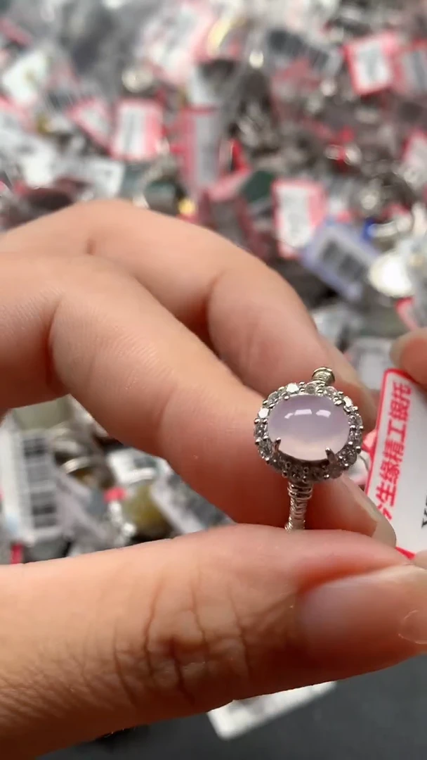 银S925镶嵌戒指翡翠天然A货缅甸翡翠