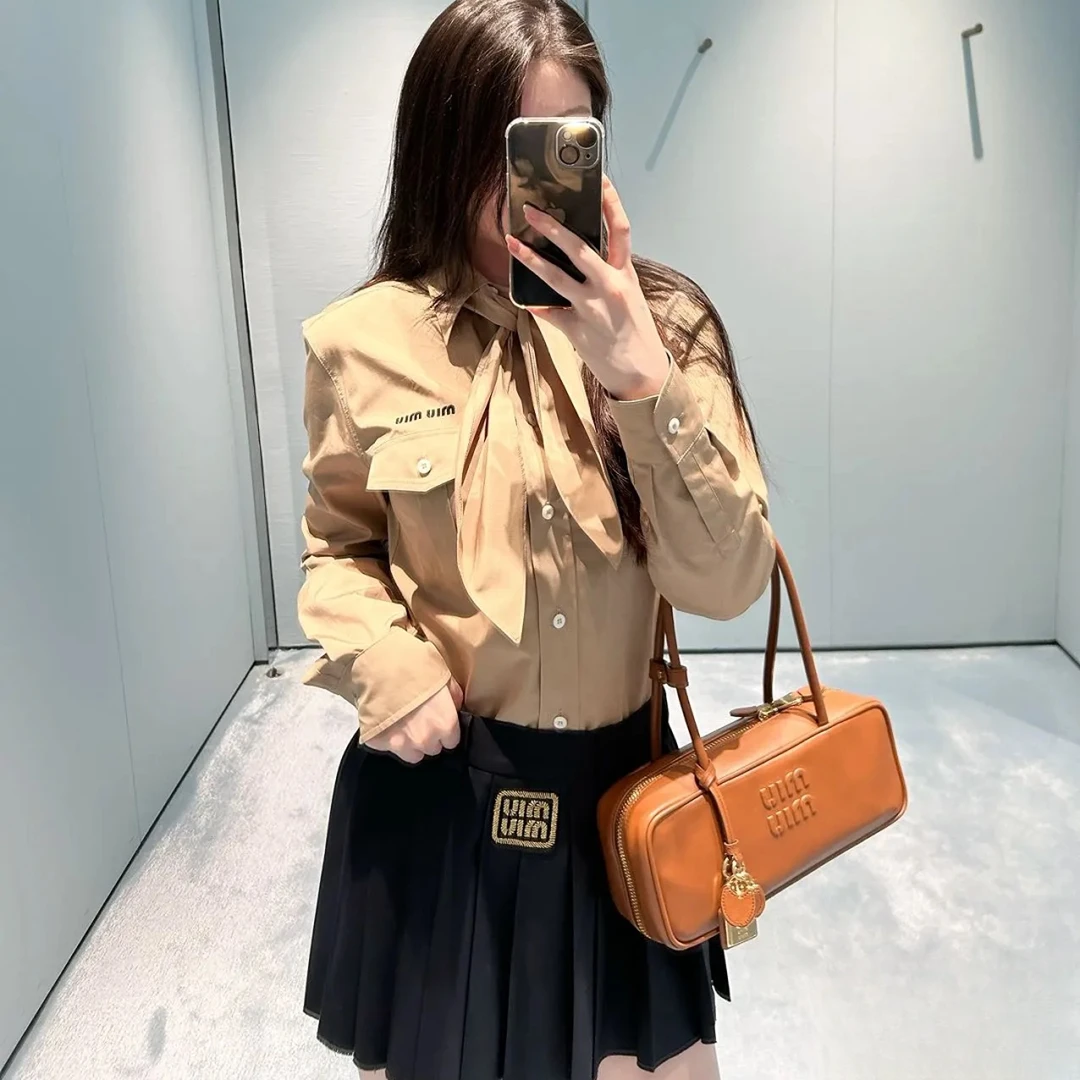 全新未使用 MIU MIU/缪缪 25早春新款飘带长袖衬衣