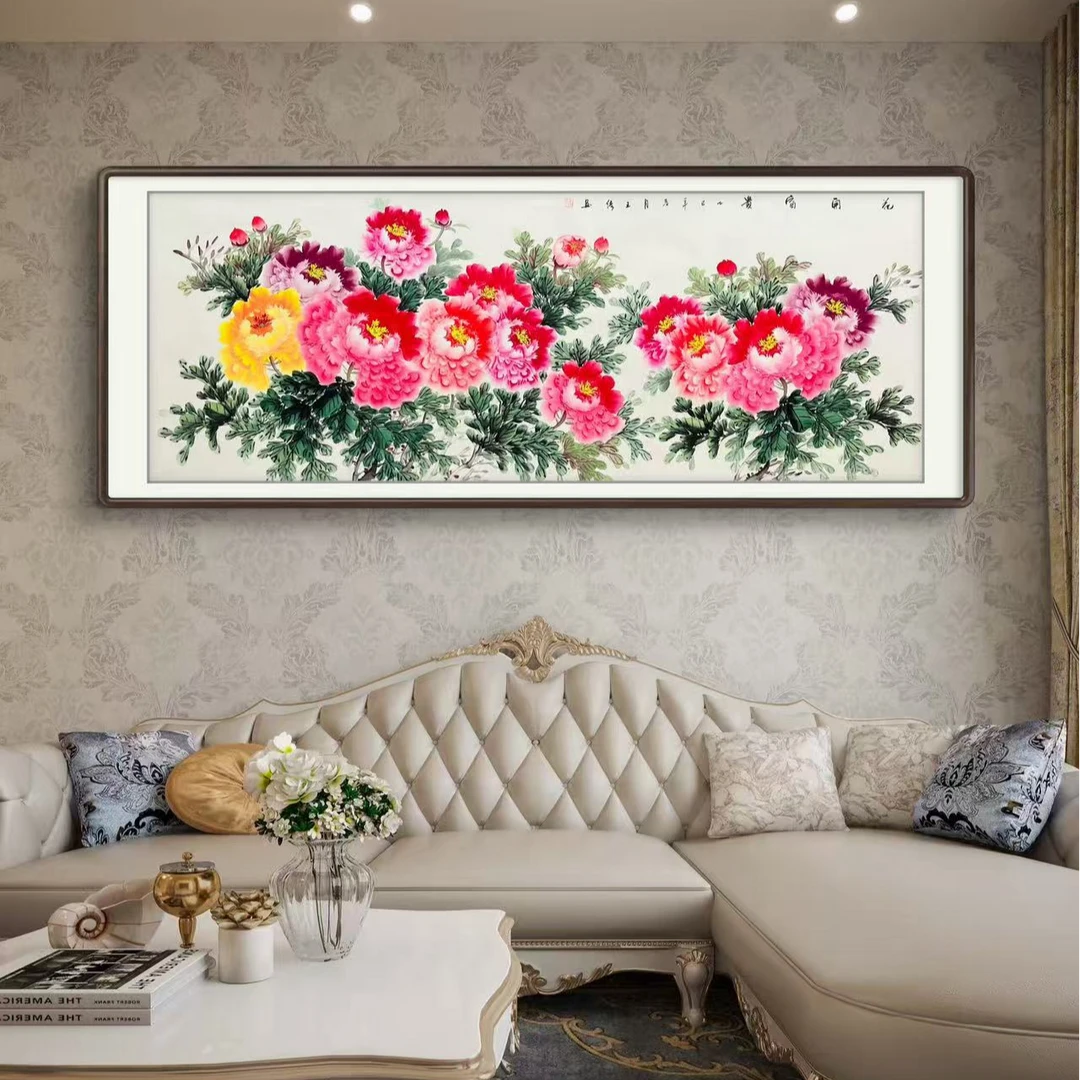 《花开富贵》六尺横幅2026牡丹国画客厅卧室挂画作品文玩探宝