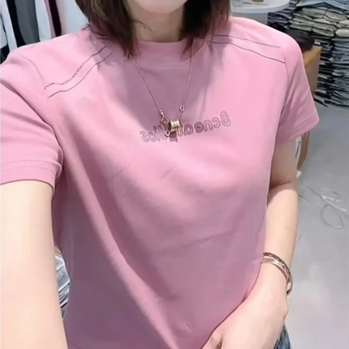 3141简约短款圆领夏季宽松印花短袖半袖新潮风T恤纯色女士字母