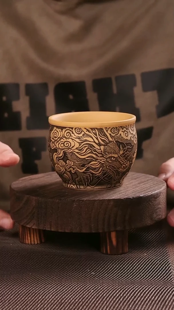 茶杯紫砂紫砂刻绘主人杯龙行天下