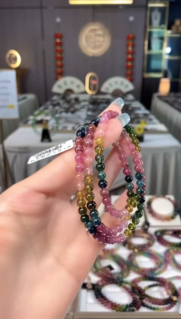 未镶嵌老矿碧玺色标彩虹三圈手串5mm+碧玺多样性发一条mz
