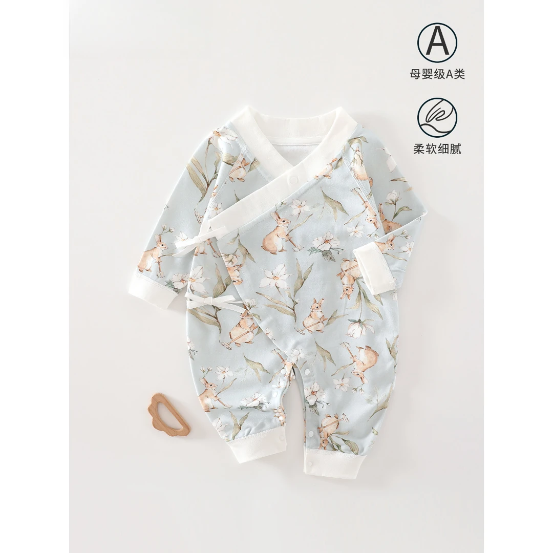 四季款新生儿婴儿衣服a类棉贴身春秋宝宝连体衣护肚系带蝴蝶衣