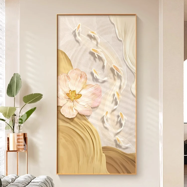 九鱼图玄关装饰画入门正对墙走廊过道挂画奶油风2026新款玄关画