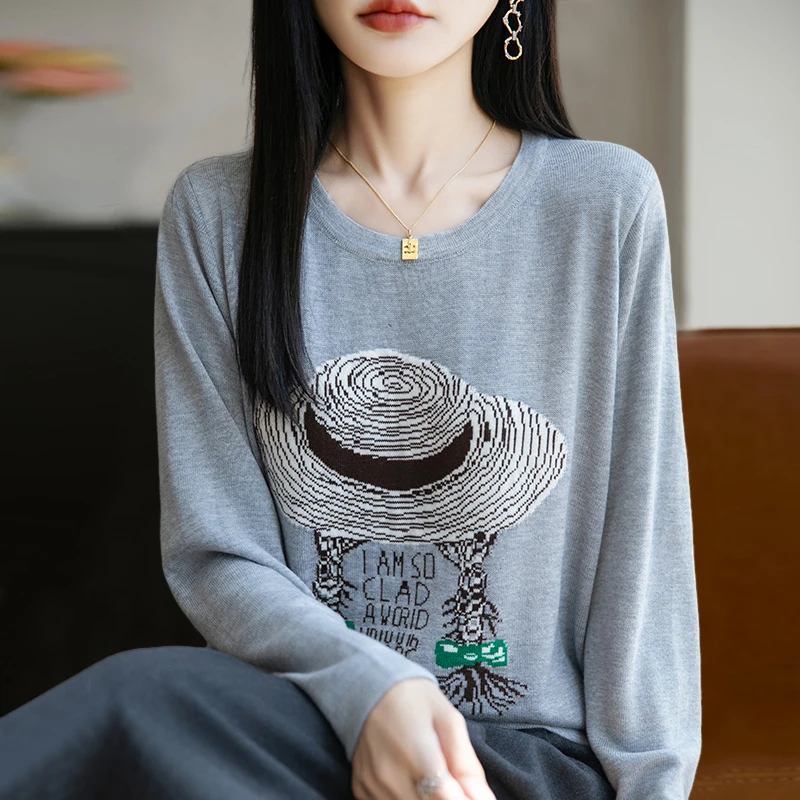 秋装大码长袖针织衫女宽松遮肉显瘦洋气上衣百搭薄款春秋打底毛衣