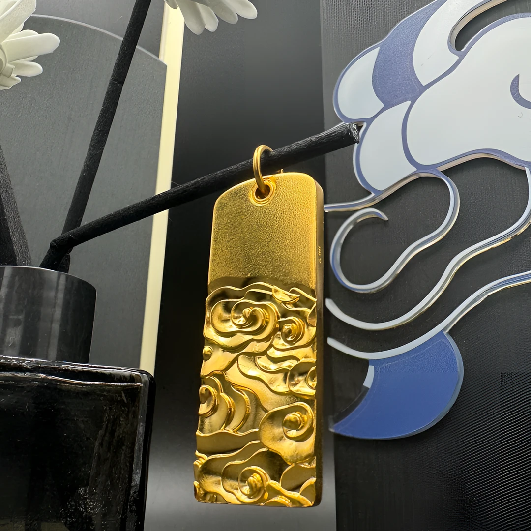 吊坠足银 祥云吉言牌吊坠金包了银时尚雕刻精美挂坠项坠