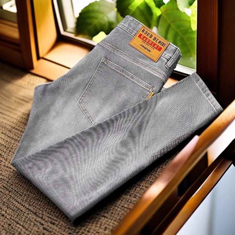 娜罗普西复古灰色牛仔裤男夏季修身小直筒长裤潮流简约百搭九分裤