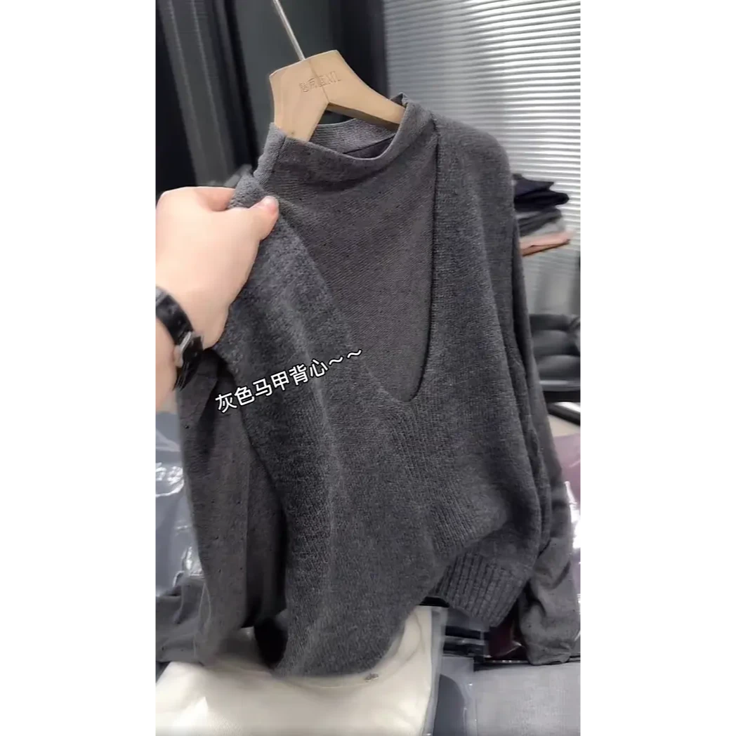 2025早秋新款韩系百搭针织马甲背心内搭打底衫时尚洋气两件套女