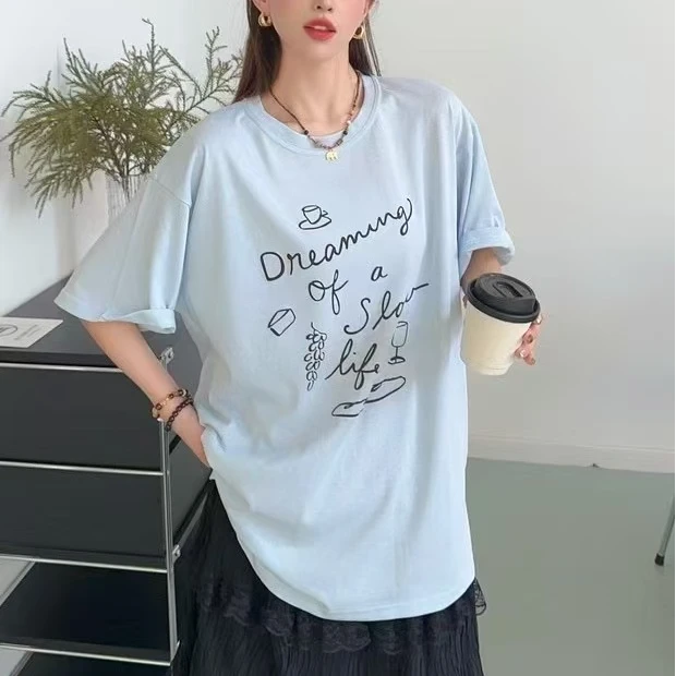 25296印花字母女士雪花棉短袖