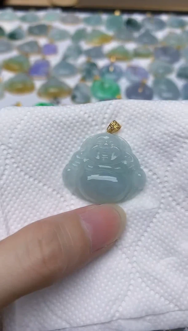 翡翠18K金镶嵌颈饰天然A货翡翠
