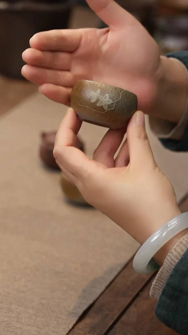 茶壶紫砂柴烧泥绘小杯