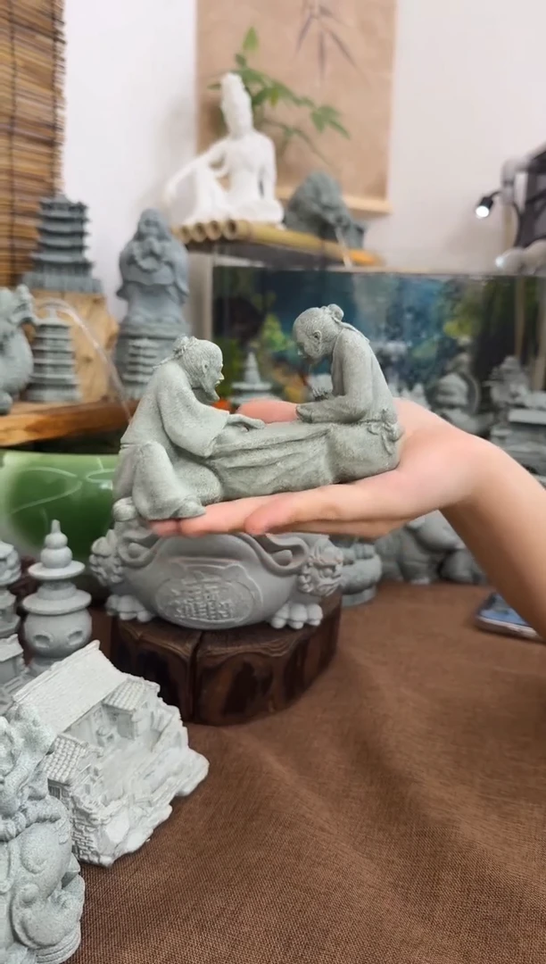 石材青砂石老者下棋