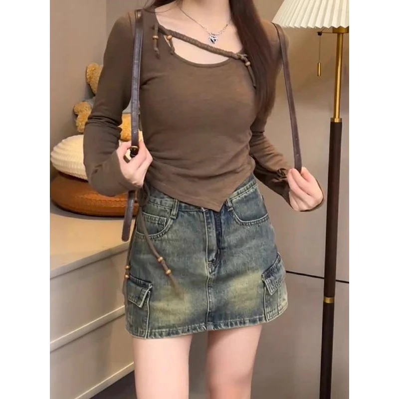 【青青】大码胖MM长袖打底衫女2025不规则t恤显瘦正肩上衣71463