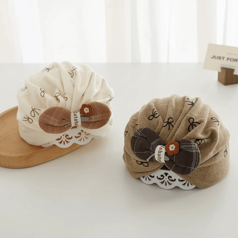 宝宝帽子秋冬蝴蝶结印度帽0-6-12个月公主小女孩套头帽婴幼儿帽子