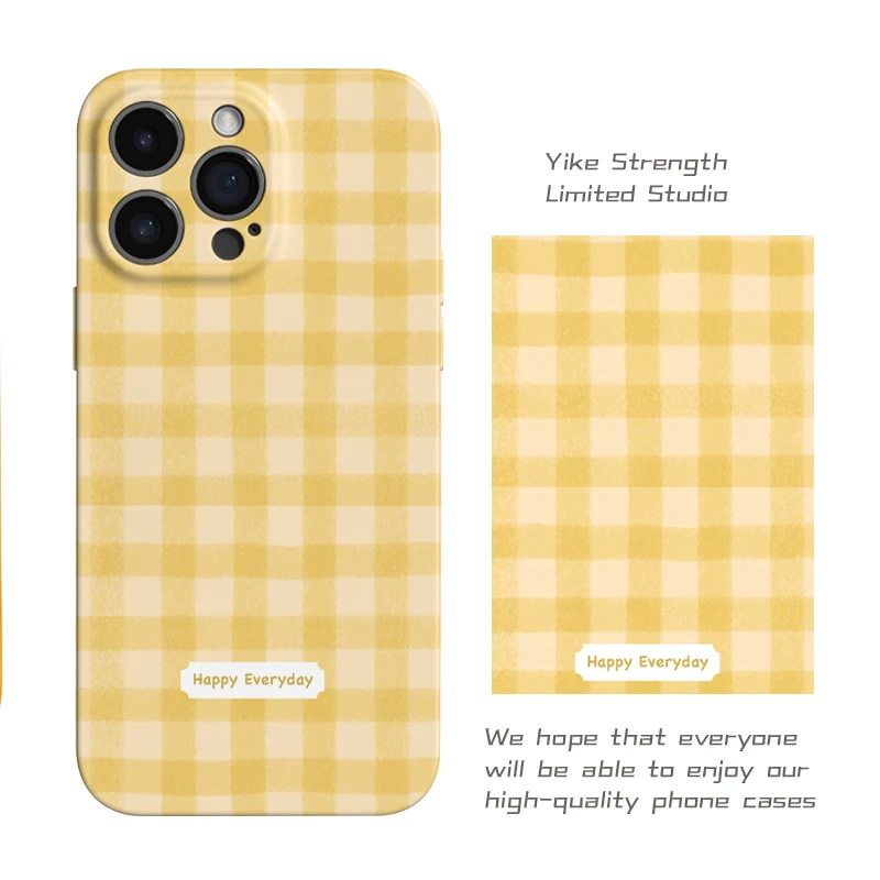 黄色格子菲林壳适用iphone苹果15pro16/手机壳小米15VIVO华为