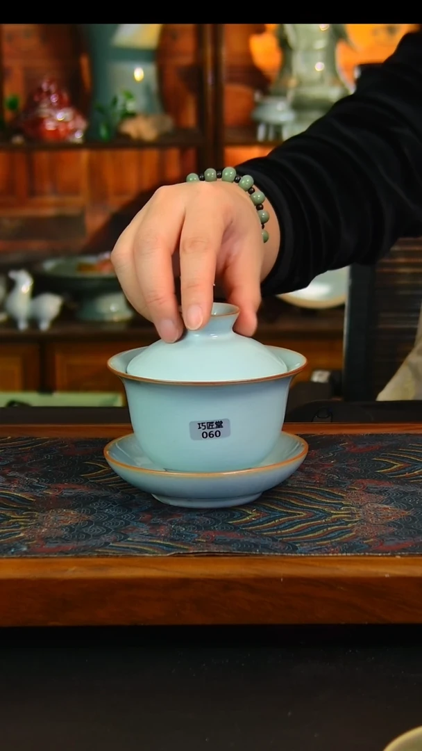 瓷片原矿汝瓷福利盖碗，不完美，简装